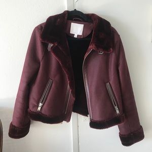 Faux Suede Burgundy Bomber Jacket